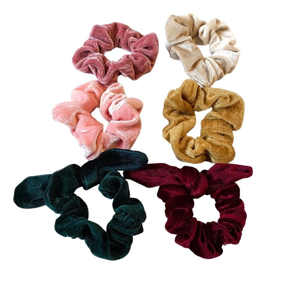 Lash Next Door Faux Velvet Scrunchie Set Pink Nude Green Essential Soft Hair Tie
